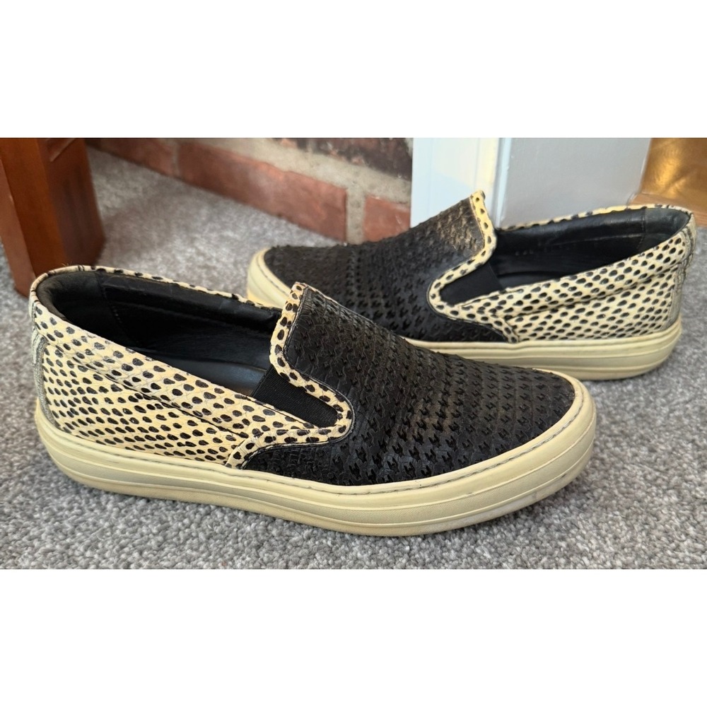 Salvatore Ferragamo Mens 6M Woven Leather Cheetah Print Slip On Sneakers